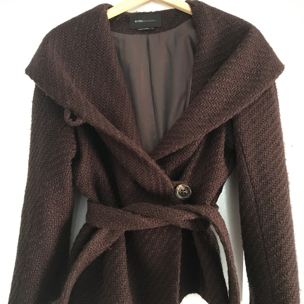 Chocolate BCBGMaxAzria Wrap Coat (L)